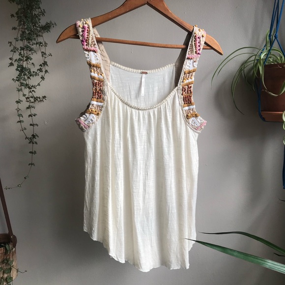 Free People Tops - Free people embroidered and beaded tank top